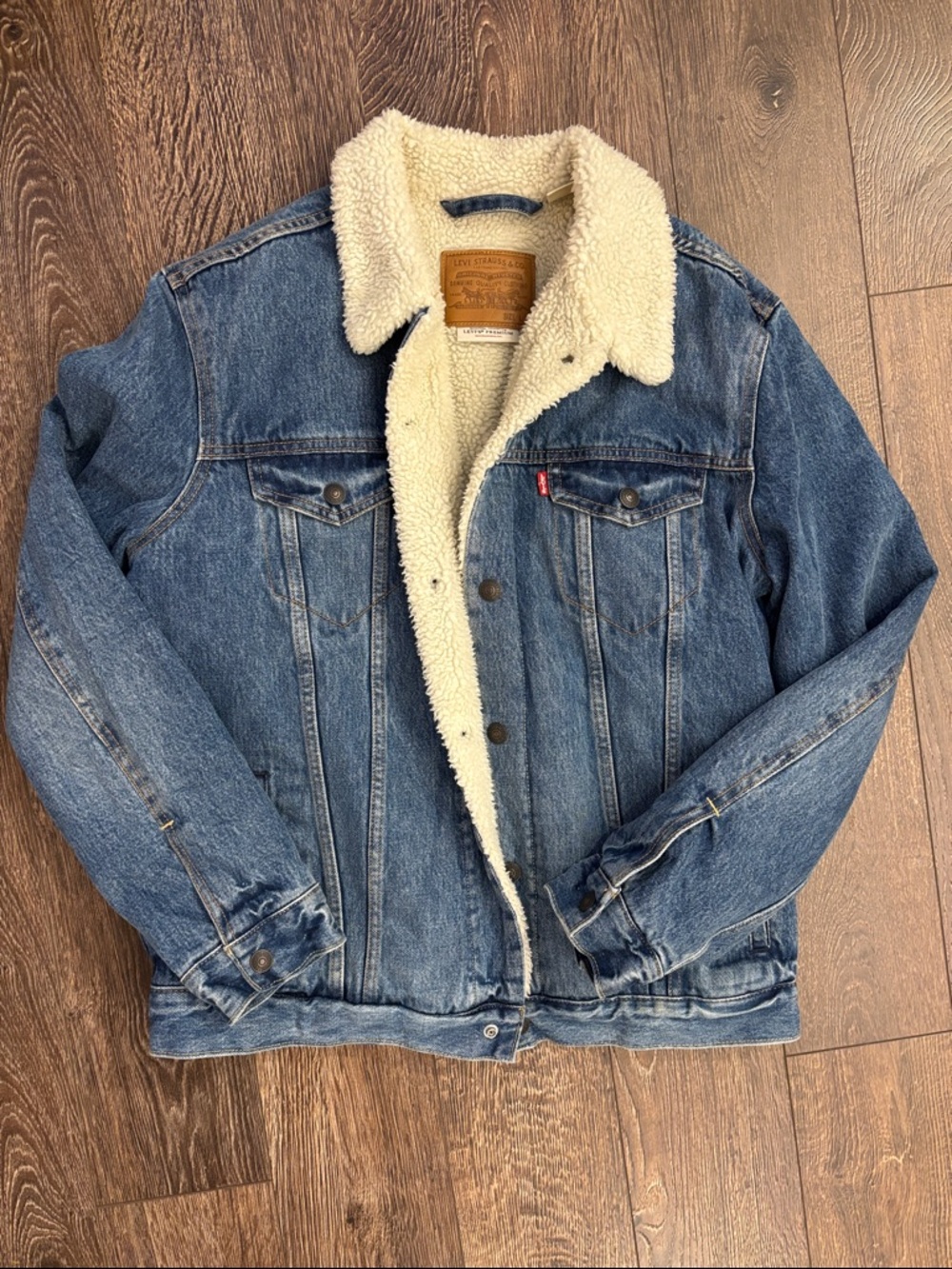 Levi's Blue Denim Sherpa-Lined Jacket with Cream Collar